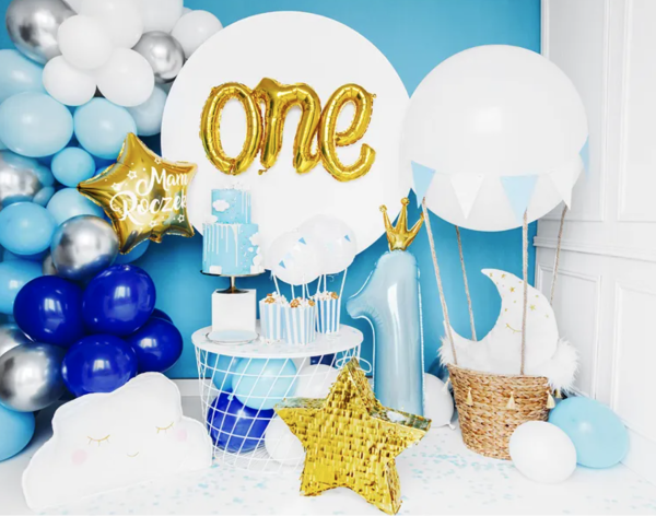 Folienballon - Blaue Zahl 1 Krone, Junge - 30cm x 90cm